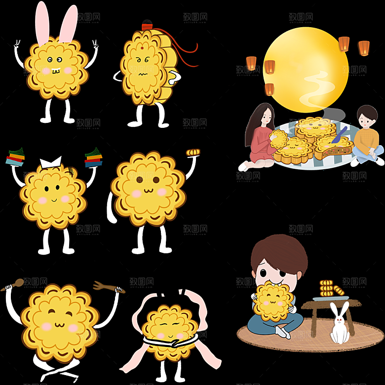 中秋节中国风烫金元素装饰插画