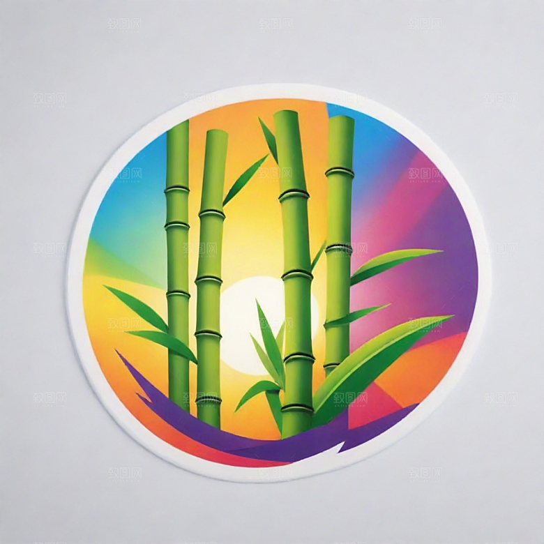 竹子插画卡通风格贴纸