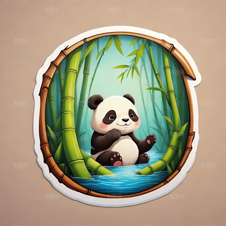 竹子插画卡通风格贴纸
