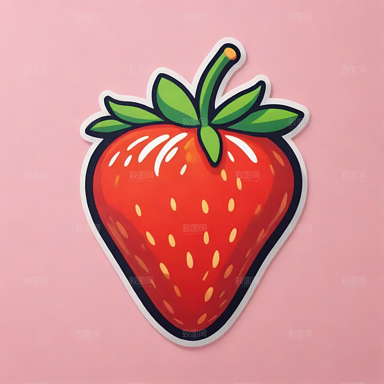 草莓插画卡通风格贴纸