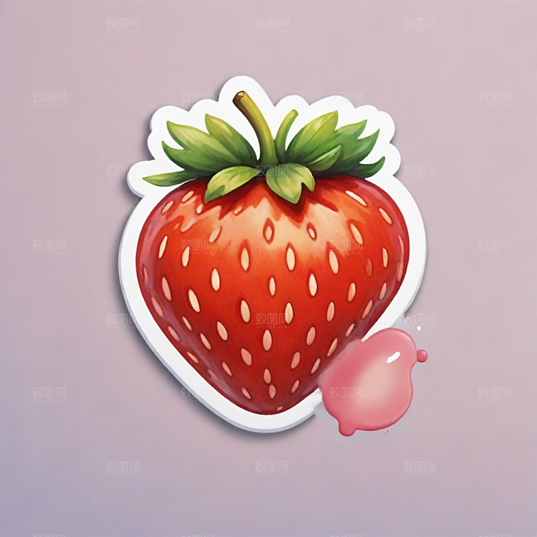草莓插画卡通风格贴纸