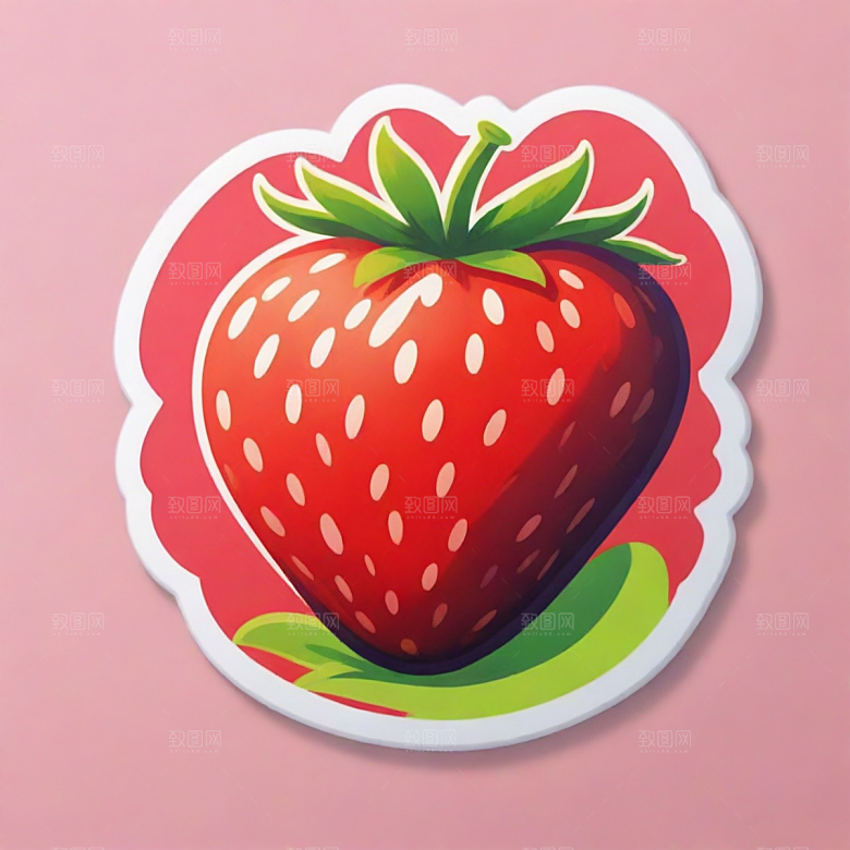 草莓插画卡通风格贴纸