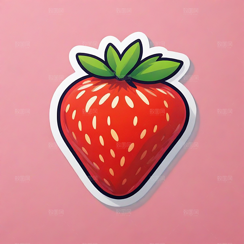 草莓插画卡通风格贴纸
