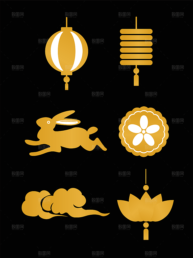 中秋节中国风烫金元素装饰插画