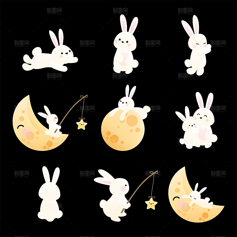 中秋节中国风烫金元素装饰插画