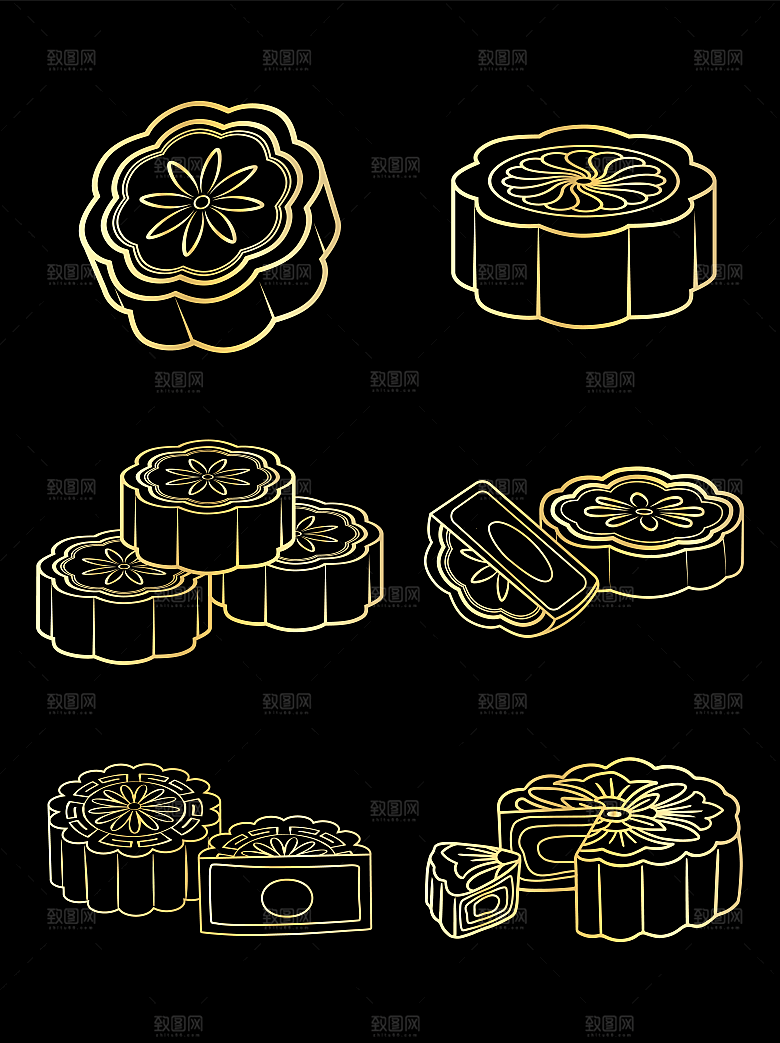 中秋节中国风烫金元素装饰插画