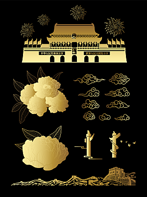 中秋节中国风烫金元素装饰插画