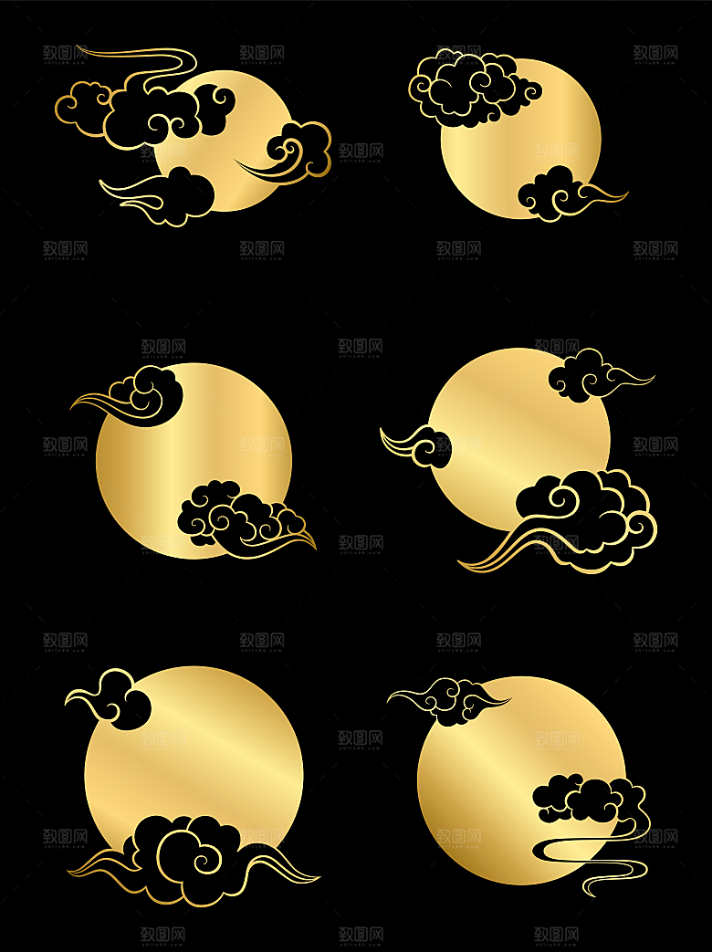 中秋节中国风烫金元素装饰插画
