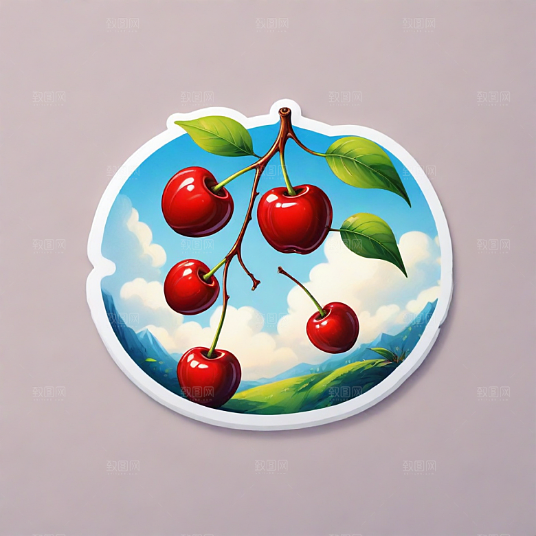 樱桃插画卡通风格贴纸