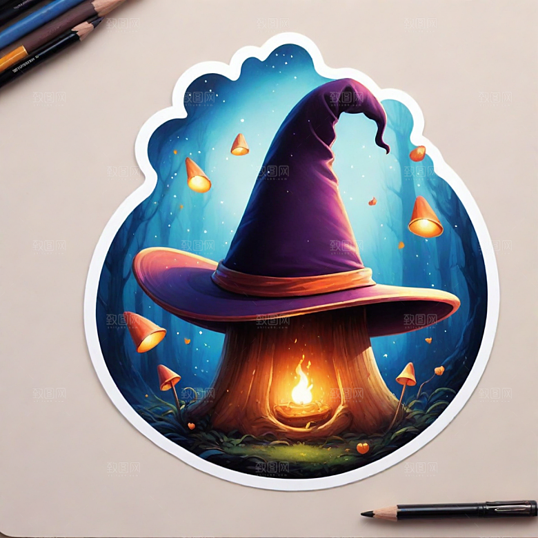 魔术帽插画卡通风格贴纸