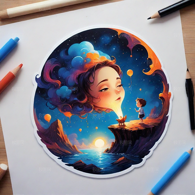 心情插画卡通风格贴纸