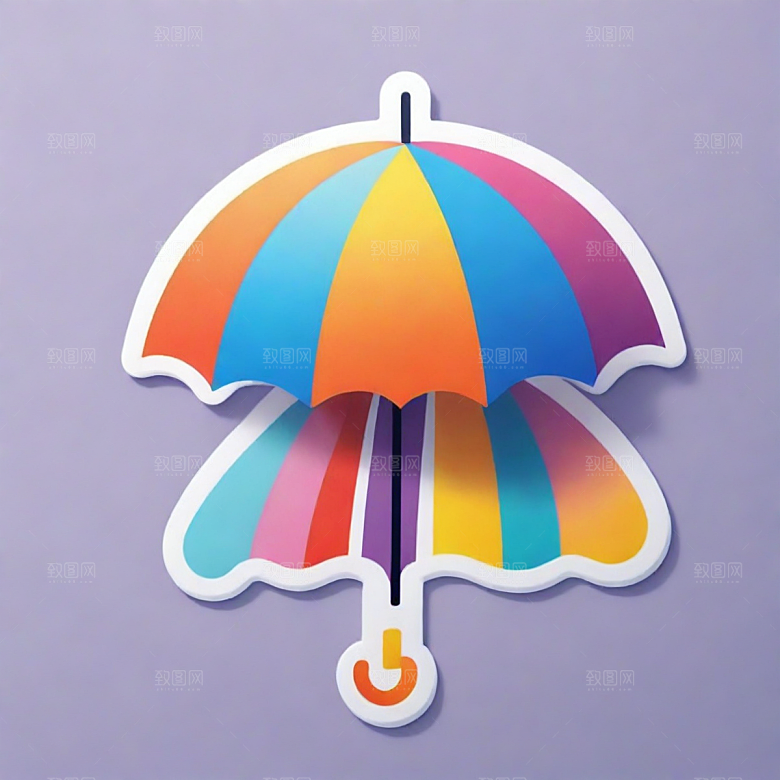 雨伞插画卡通风格贴纸