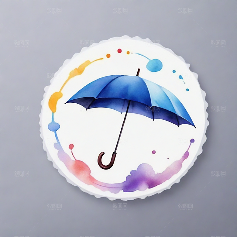 雨伞插画卡通风格贴纸