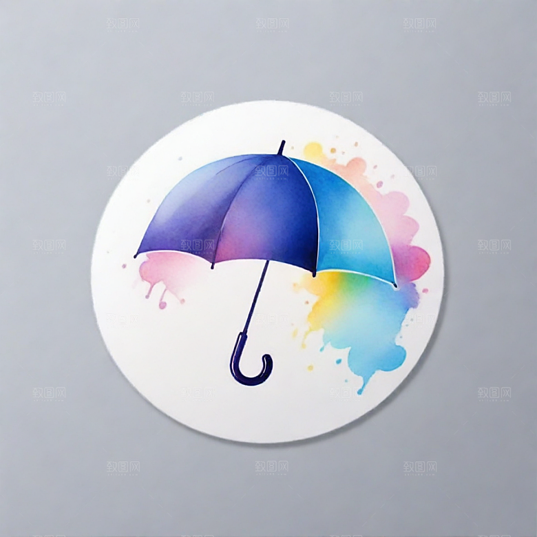 雨伞插画卡通风格贴纸