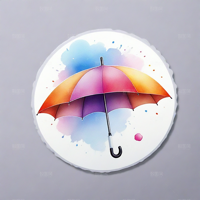 雨伞插画卡通风格贴纸