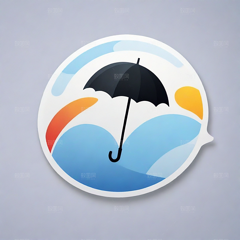 雨伞插画卡通风格贴纸
