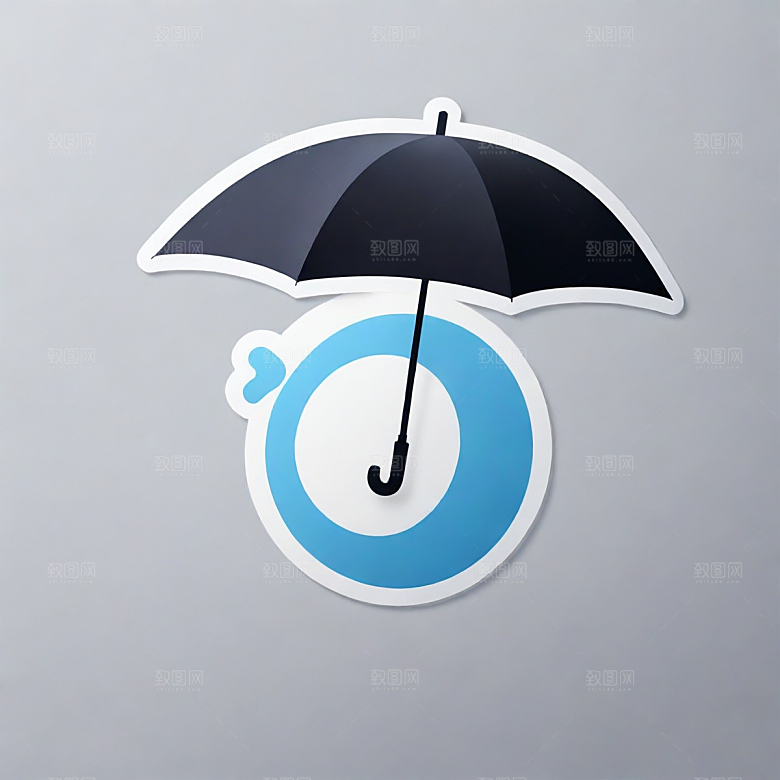 雨伞插画卡通风格贴纸