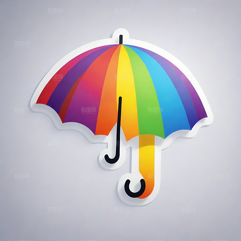 雨伞插画卡通风格贴纸