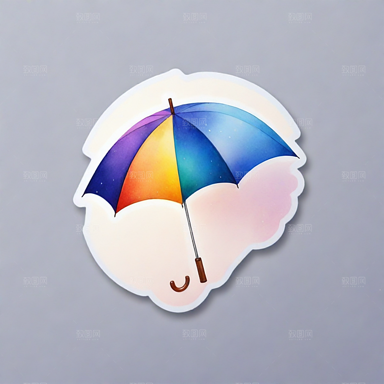 雨伞插画卡通风格贴纸
