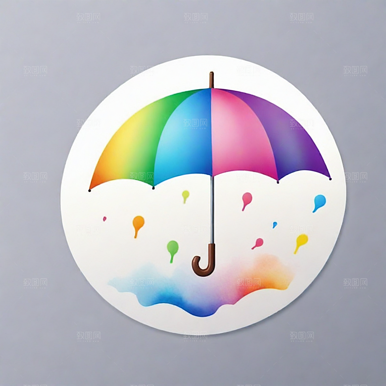 雨伞插画卡通风格贴纸