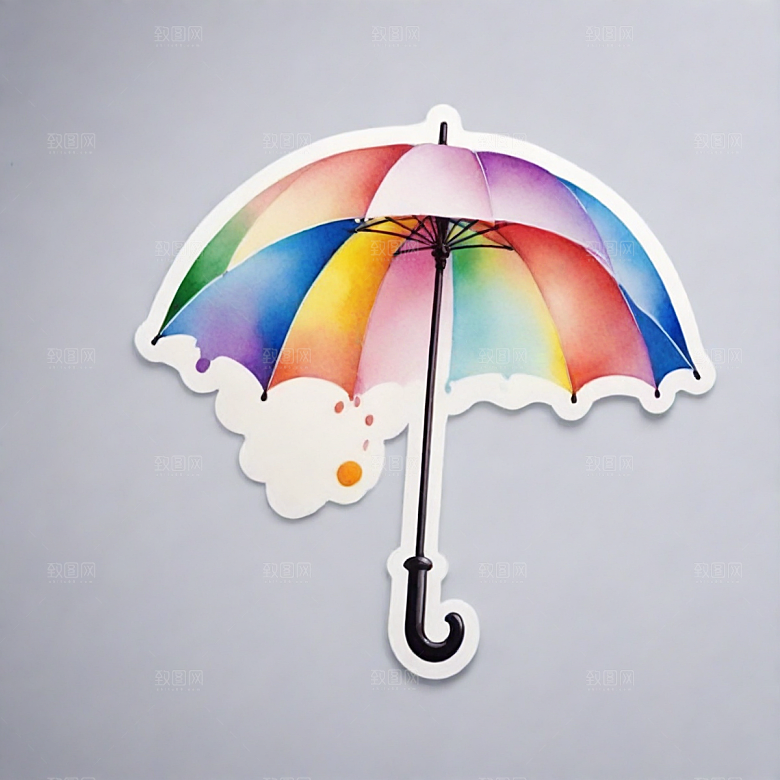 雨伞插画卡通风格贴纸