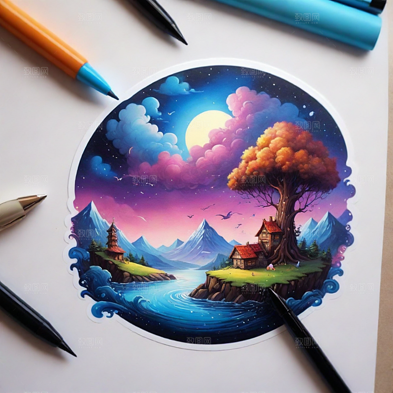钢笔插画卡通风格贴纸