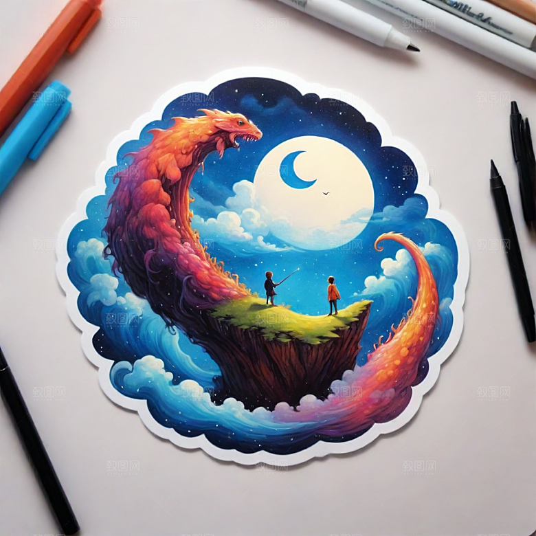 钢笔插画卡通风格贴纸