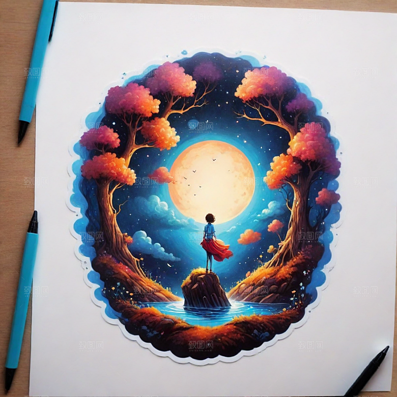 钢笔插画卡通风格贴纸