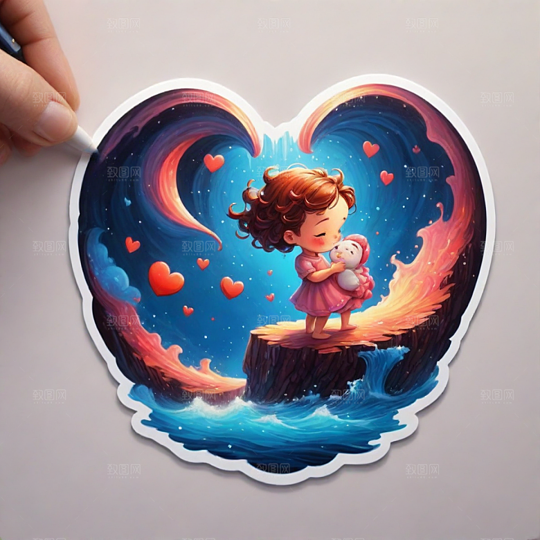 爱心插画卡通风格贴纸