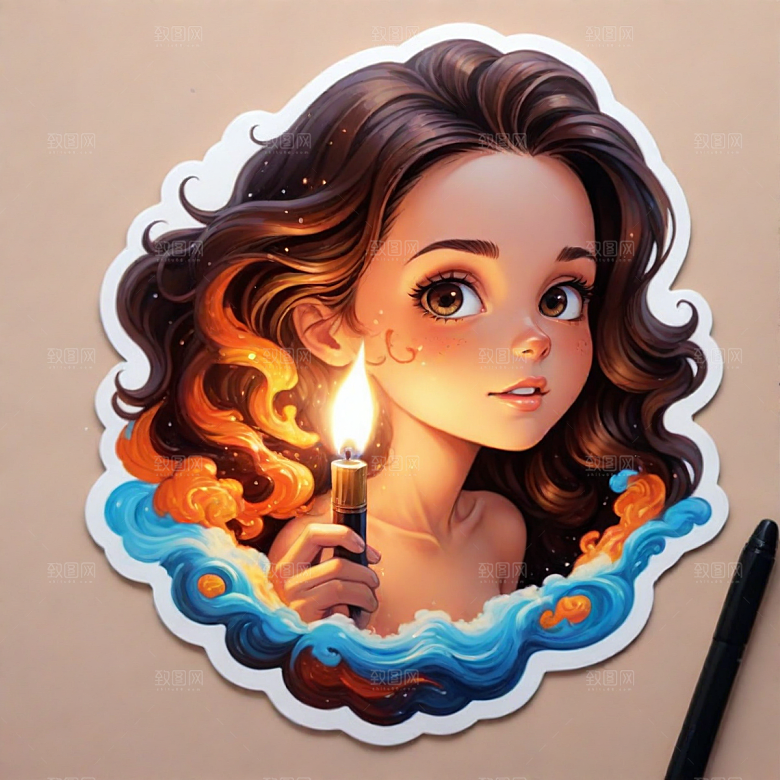 打火机插画卡通风格贴纸