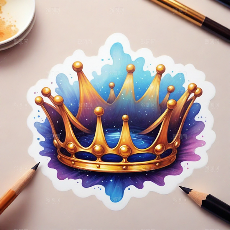 王冠插画卡通风格贴纸