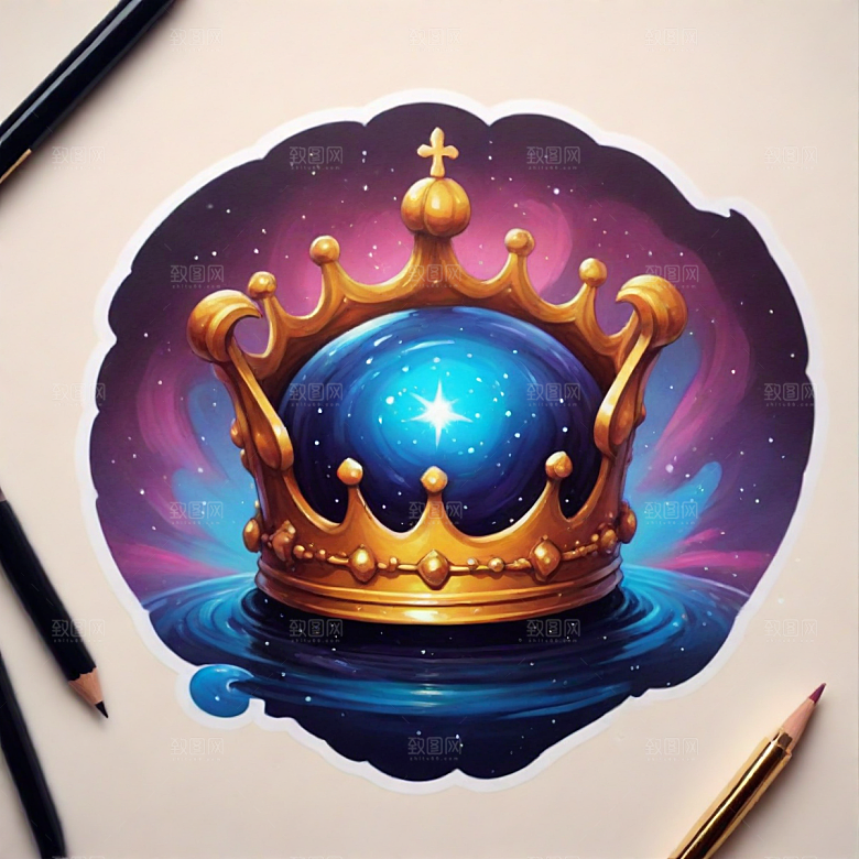 王冠插画卡通风格贴纸