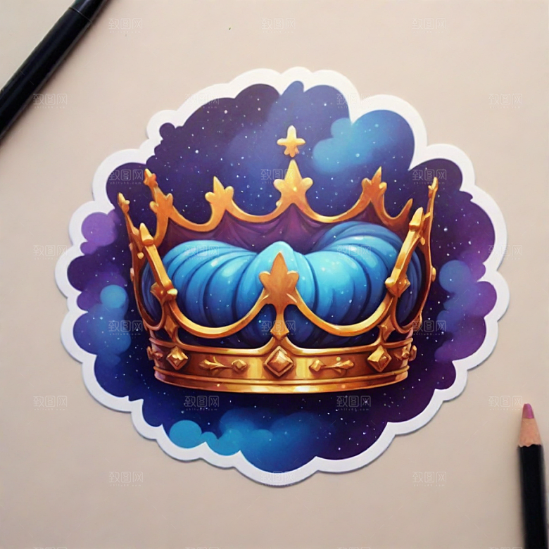 王冠插画卡通风格贴纸