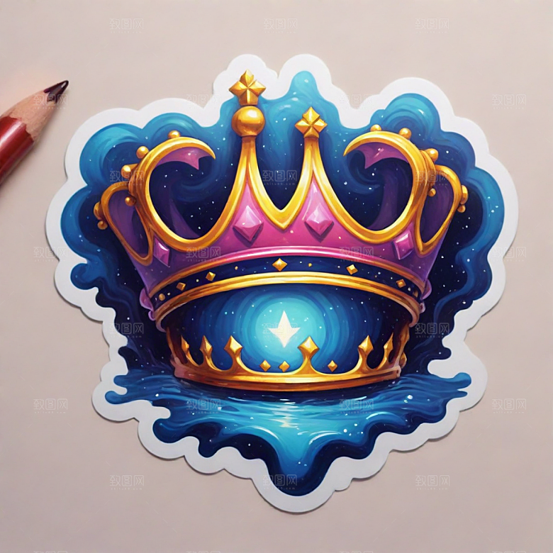 王冠插画卡通风格贴纸