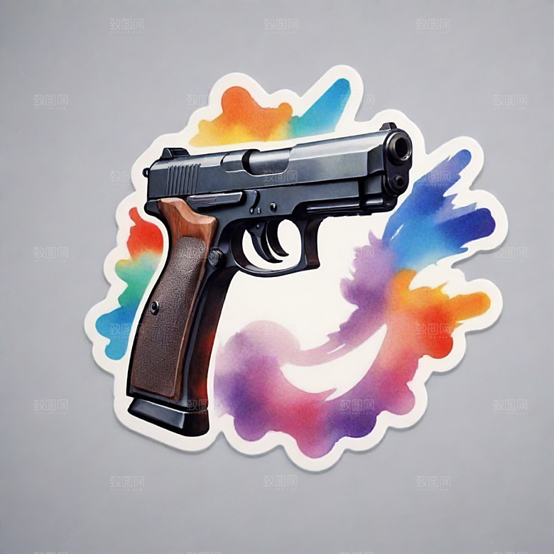 手枪插画卡通风格贴纸