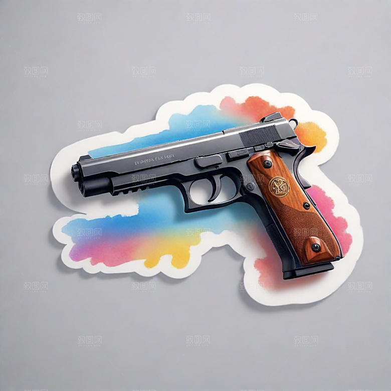 手枪插画卡通风格贴纸