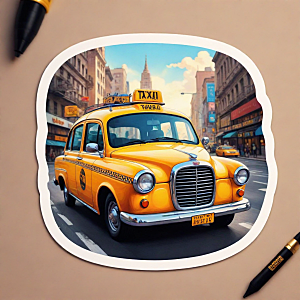 出租车插画卡通风格贴纸