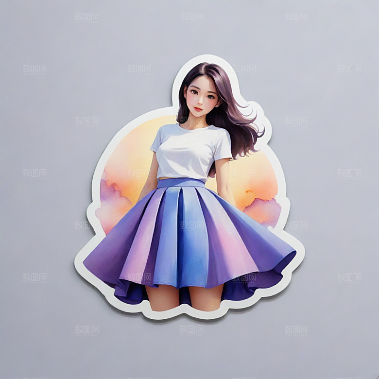 裙子插画卡通风格贴纸