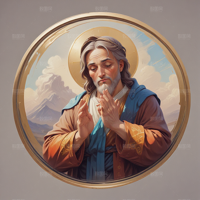 祈祷插画卡通风格贴纸
