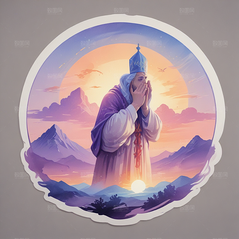 祈祷插画卡通风格贴纸