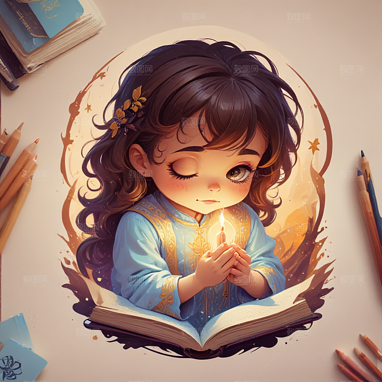 祈祷插画卡通风格贴纸