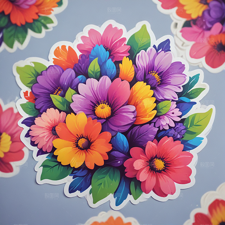 鲜花插画卡通风格贴纸