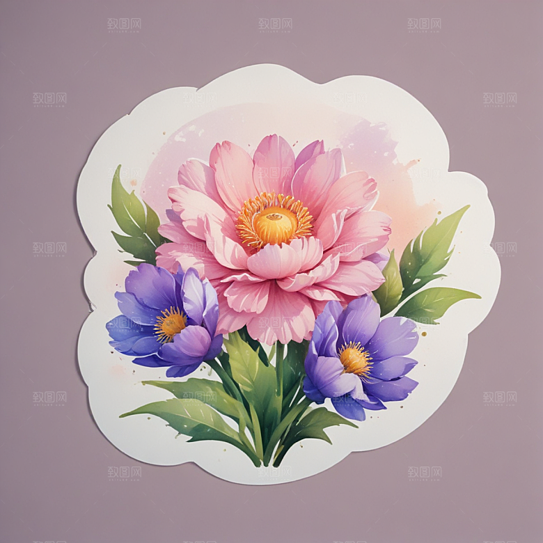 鲜花插画卡通风格贴纸