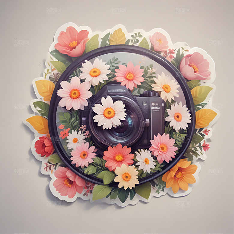鲜花插画卡通风格贴纸