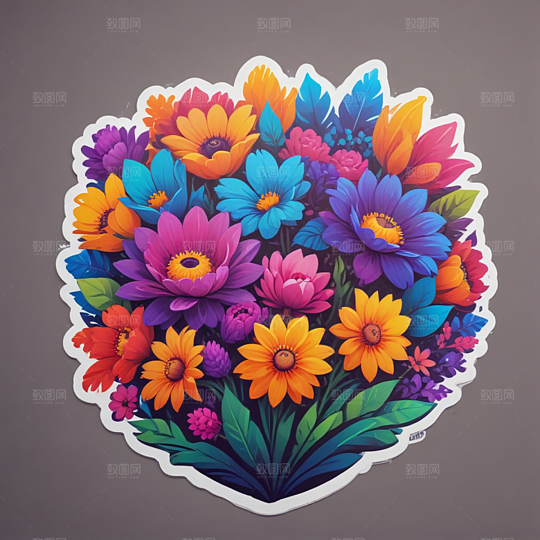 鲜花插画卡通风格贴纸