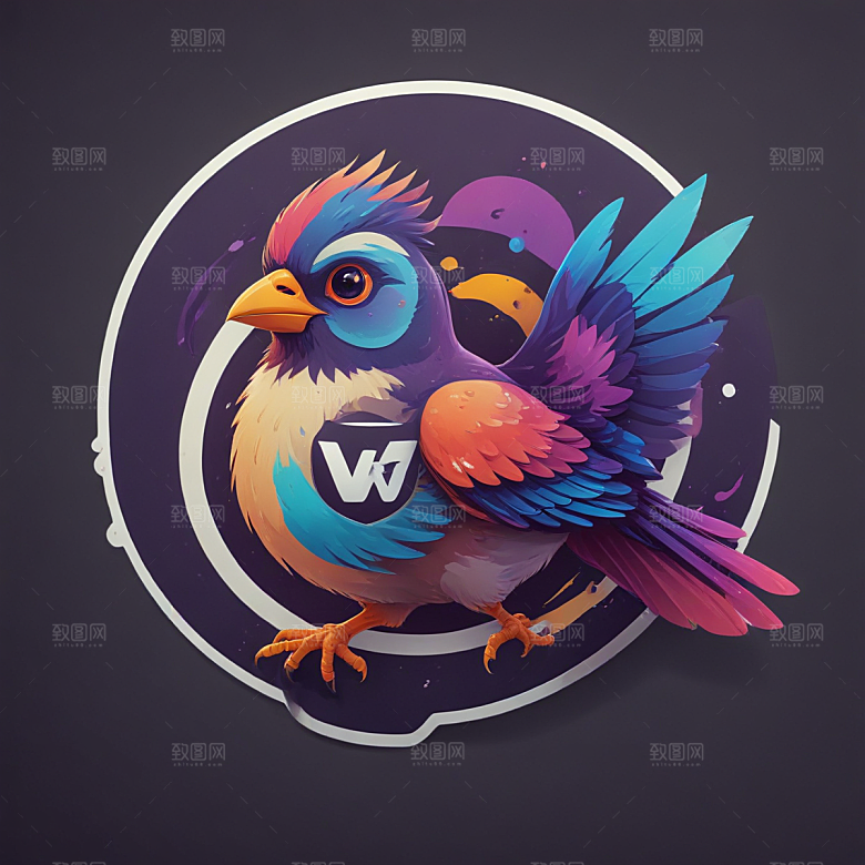 鸟插画卡通风格贴纸