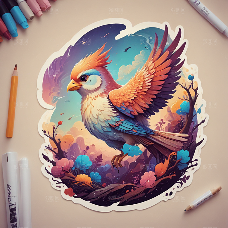 鸟插画卡通风格贴纸