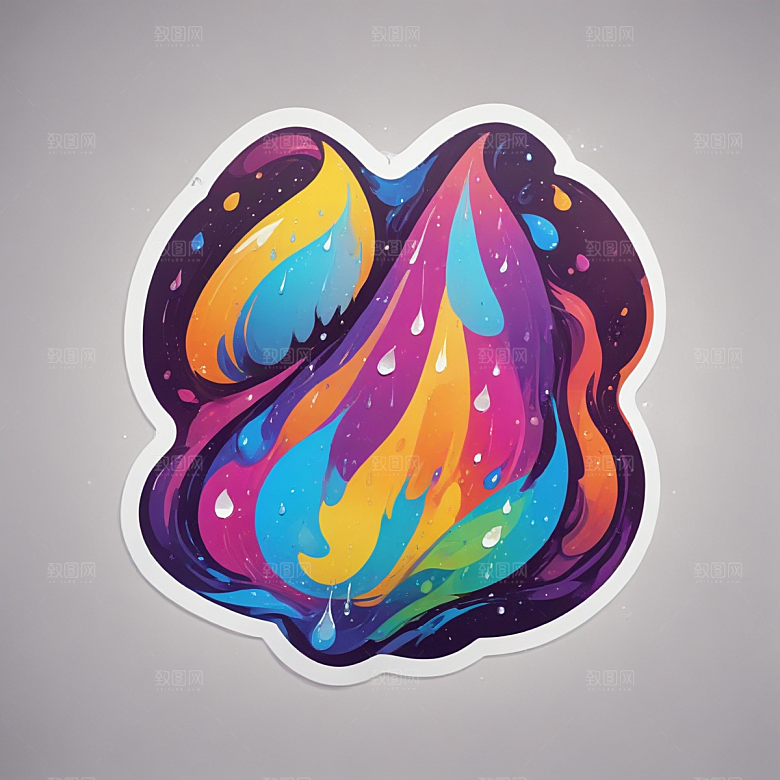 雨滴插画卡通风格贴纸
