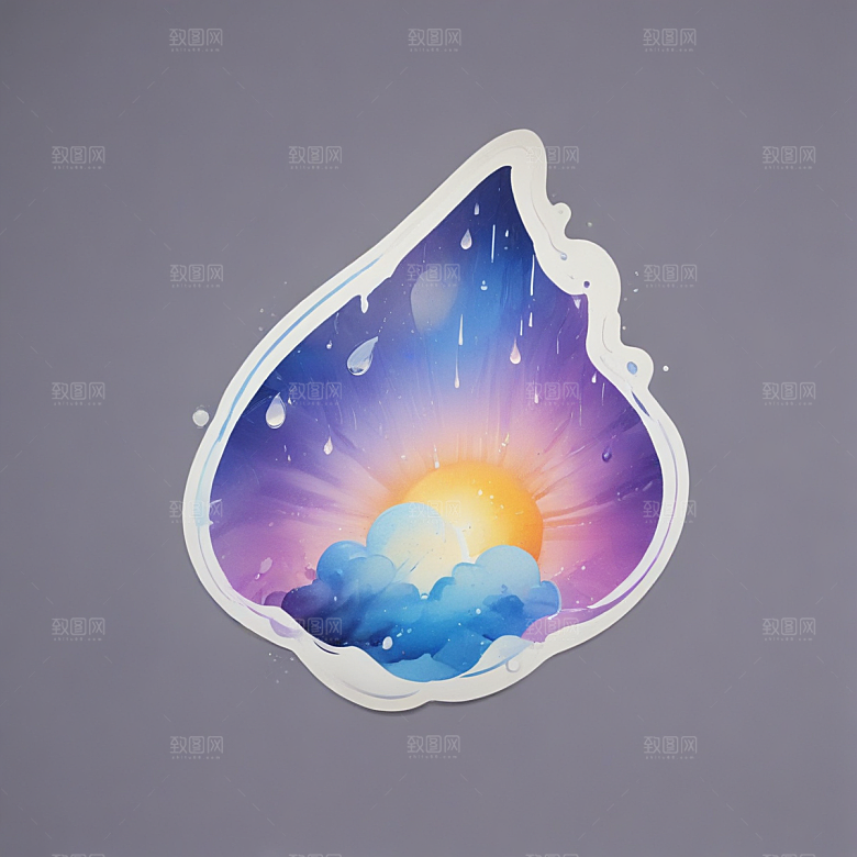 雨滴插画卡通风格贴纸