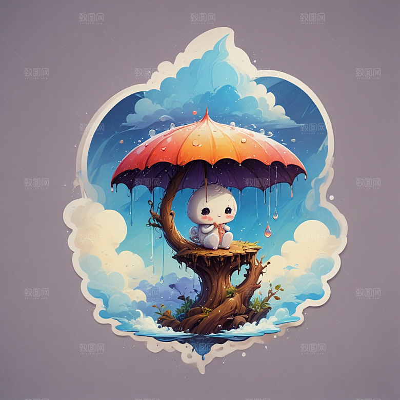 雨滴插画卡通风格贴纸